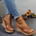 thumbnail image 3 of Rokment Womens Platform Wedge Dress Sandals 2026 Summer Trendy Casual Braided Leather Crooss Band Open Toe Chunky High Heels Slip on for Woman Brown Size 6.5, 3 of 6