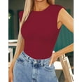 thumbnail image 3 of YOUI-GIFTS Womens Casual Crew Neck Sleeveless Pads Shoulder Bodysuit Tank Tops, 3 of 5