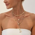 thumbnail image 2 of Layered Cross Lariat Necklace, 18K Gold Expertly Plated Long Pendant Chain for Women Dainty Stackable Jewelry Gift for Everyday Wear[y435], 2 of 2