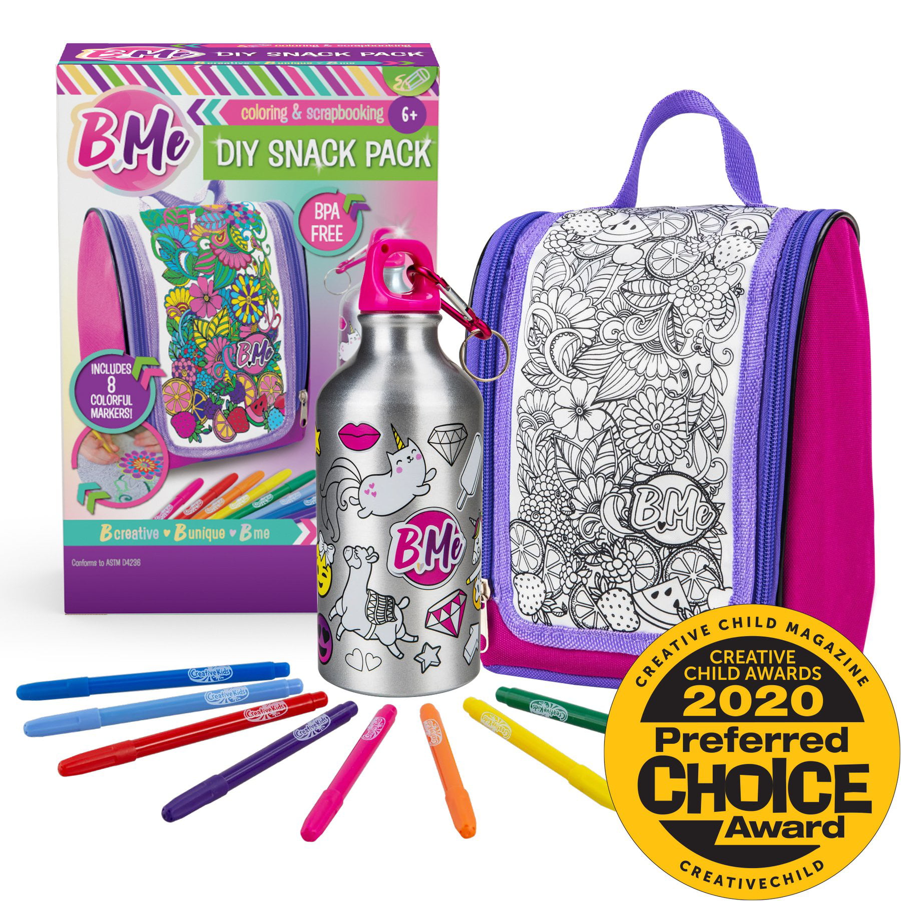 B Me DIY Snack Pack – Color-Your-Own Lunch Bag & Water Bottle Kit for