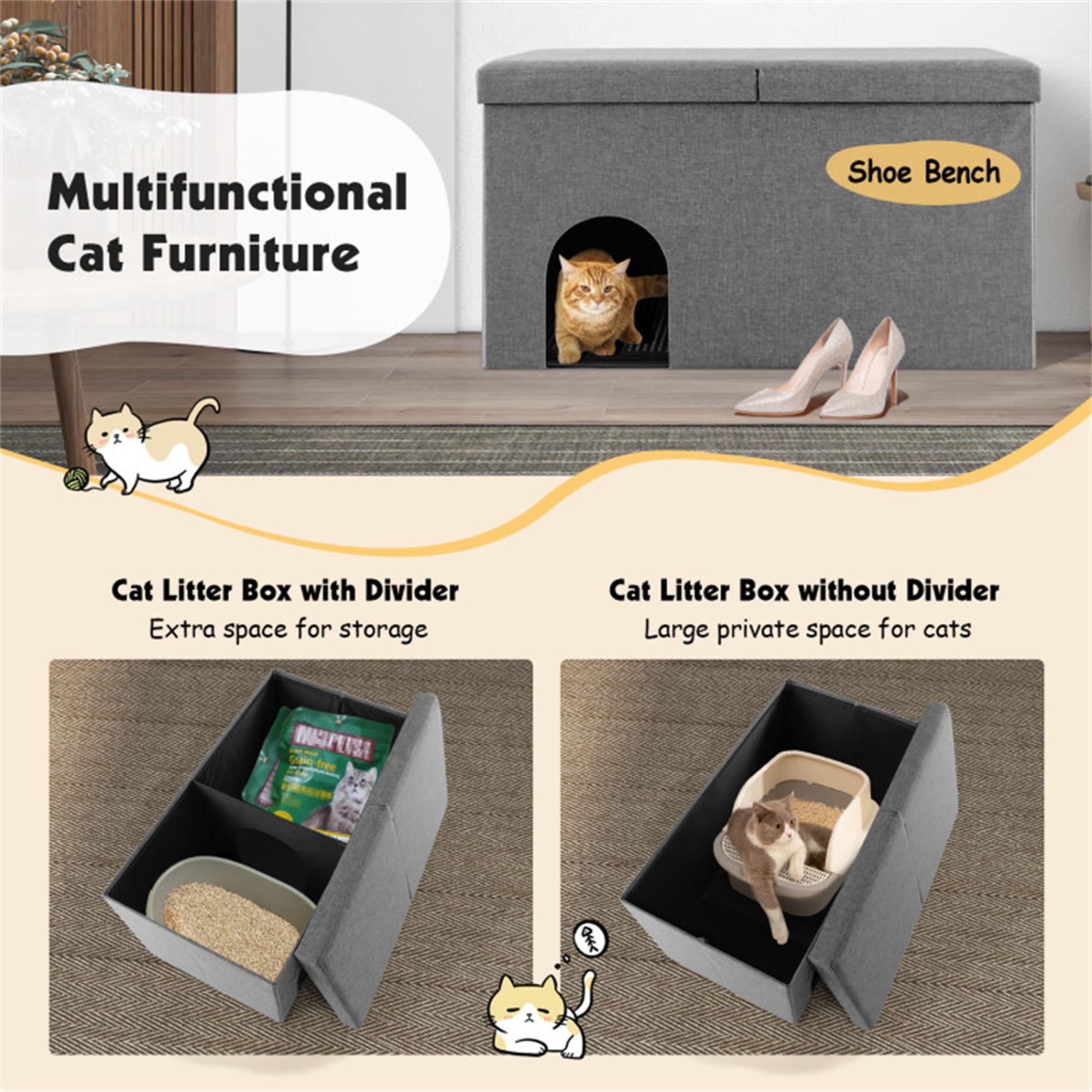 Kadyn 35" Cat House for Indoor Cats, Cat Litter Box Enclosure with Urine Proof Litter Mat, Kitty Condo Bed Cave, Gray