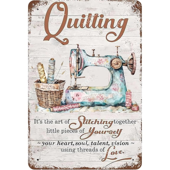 Funny Metal Signs Quilting Sign Vintage Tin Sign Home Decor Wall Plaque Retro Aluminum Signs for Home Office Garden Garage Bar Shop 8×12 Inches