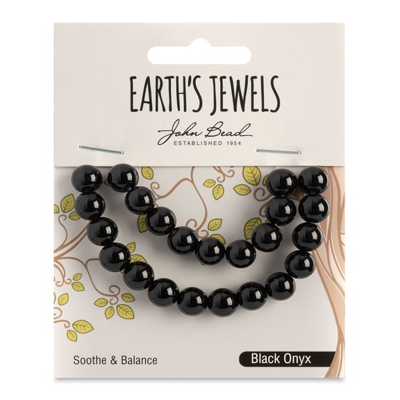 John Bead Earth’s Jewels Black Onyx Beads - Round, Pkg of 23, 8 mm Dia.