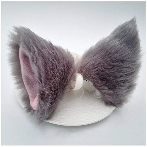Cat Ears Hair Clip Cat Headband Halloween Kitty Fox Hair Barrettes Anime Lolita Women Girls Cute Party Decoration Cosplay Costume Handmade Sweet Cat Headpiece Kitten Hair Accessories Gray with Pink
