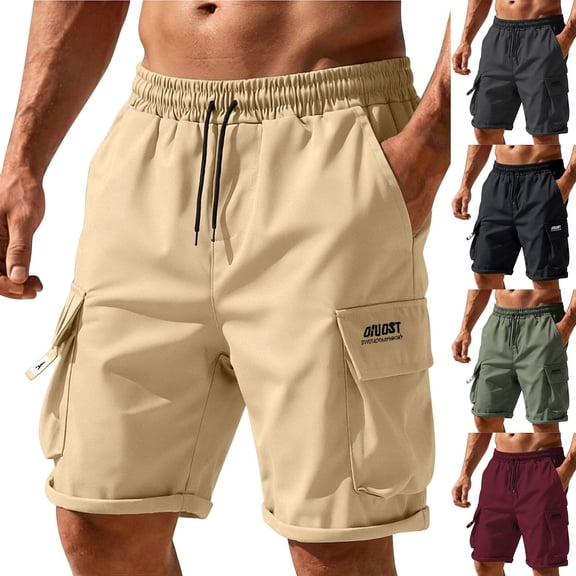 EOYWHK Mens Work Shorts with Pockets Outdoor Work Shorts for Men Soft Lightweight Breathable Comfort Shorts for Men Black, Size L