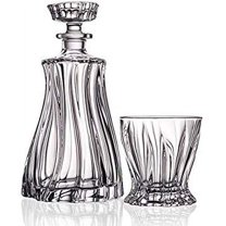 Q115-52, Crystal Decanter & Six Heavy-Base Whisky Scotch Brandy Glasses, Classic Wedding Gift Carafe & Whiskey Tumblers, 1 6-Piece Set