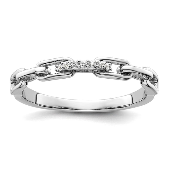 925 Sterling Silver Rhodium Plated Cubic Zirconia Link Ring Size 6 2mm Wide Ring for Women