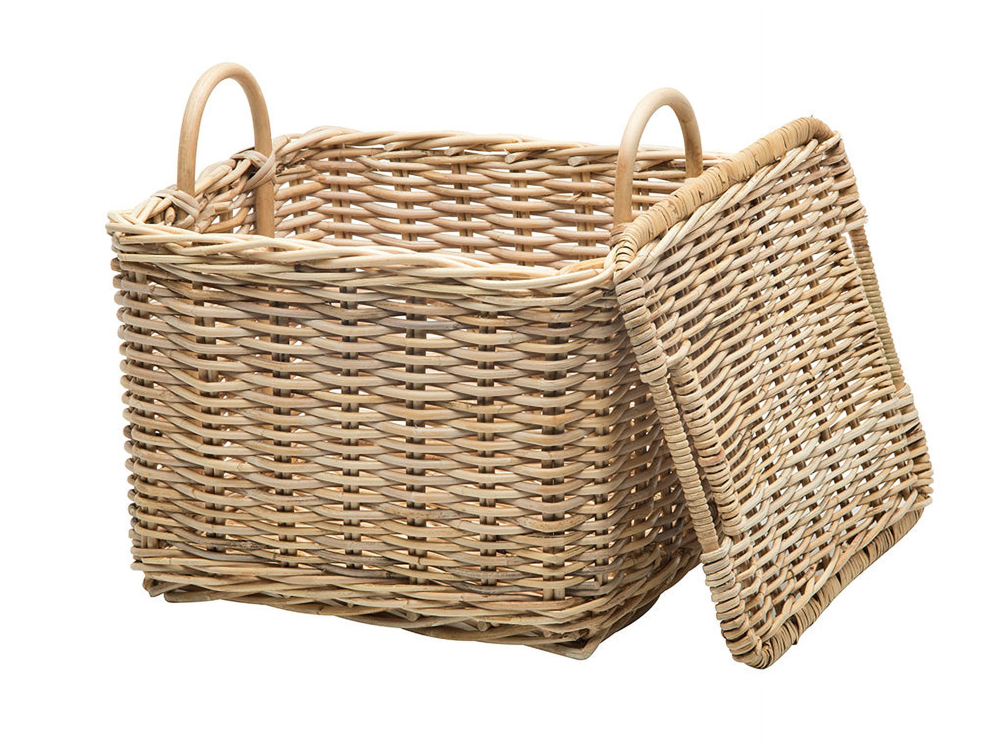 Kouboo Rattan Core Rectangular Storage Basket With Lid, Household Organizer Storage Box For Living Room, Dining Room, Natural, Large
