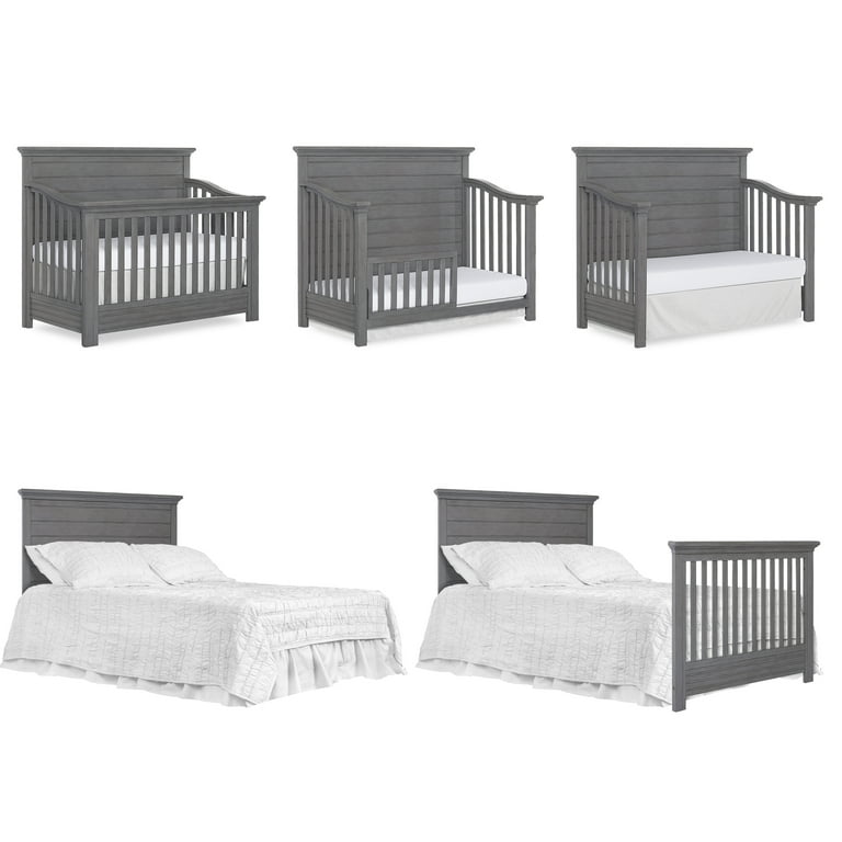 evolur Waverly 5 in 1 Full Panel Convertible Crib Rustic Grey