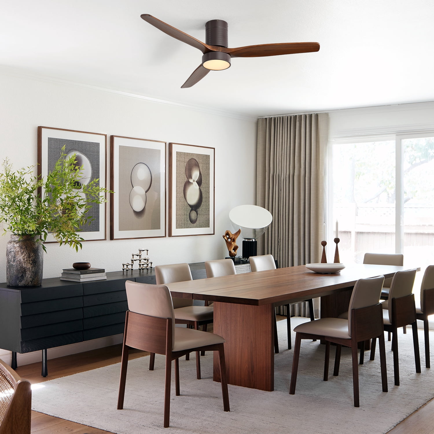 Sofucor 52" Flush Mount Bronze Ceiling Fans with Light and Remote Controlfor Bedroom,Living Room,Patio Reconditioned