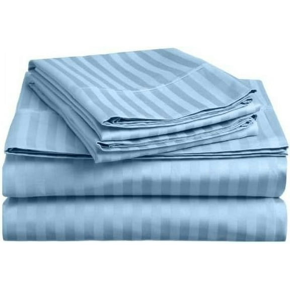 Egyptian Cotton Full Sleeper Sofa Bed Sheet Set 400 Thread Count 54"x72"x6" Light Blue Striped
