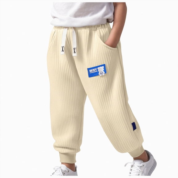 1-2 Years Children Sports Pants Boys And Girls Casual Pants Baby Plush Thickened And Warm Winter Warm Pants Beige Pants