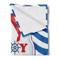 thumbnail image 2 of Cartoon Soft Flannel Fleece Throw Blanket, Marine Themed Ahoy Lettering Childish Desgn with Whale, Cozy Plush for Indoor and Outdoor Use, 50" x 70", Cobalt Blue Vermilion, by Ambesonne, 2 of 5