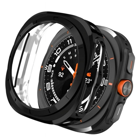 Rugged Bezel Case for Samsung Galaxy Watch Ultra Screen Protector 47mm - Soft TPU Bumper Face Cover 2 Tempered Glass Film for Galaxy Watch 7 Ultra 47mm Accessories Black Only for Galaxy Watch