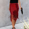 thumbnail image 3 of Gibobby faldas para niña Falda con borlas de cintura alta y lentejuelas para mujer Media falda(Rojo, XXL), 3 of 4
