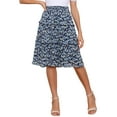 thumbnail image 1 of Faldas florales para mujeres INSPIRE CHIC, falda de gasa de verano con cintura elástica fruncida, estilo A-line, por debajo de la rodilla, falda con volantes en capas, color azul marino, 1 of 6