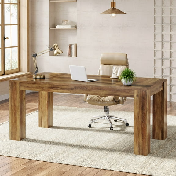 Tribesigns 63“ Executive Desk, Home Office Computer Desk, Simple Study Writing Table Workstation for Living Room, Rustic Brown