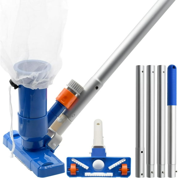 Upgraded Swimming Pool Cleaning Kit, Portable Pool Vacuum Cleaner with 3 Scrub Brushes, Mesh Bag, and 4 Section Poles of 68" for Inflatable Pool Above Ground Pool