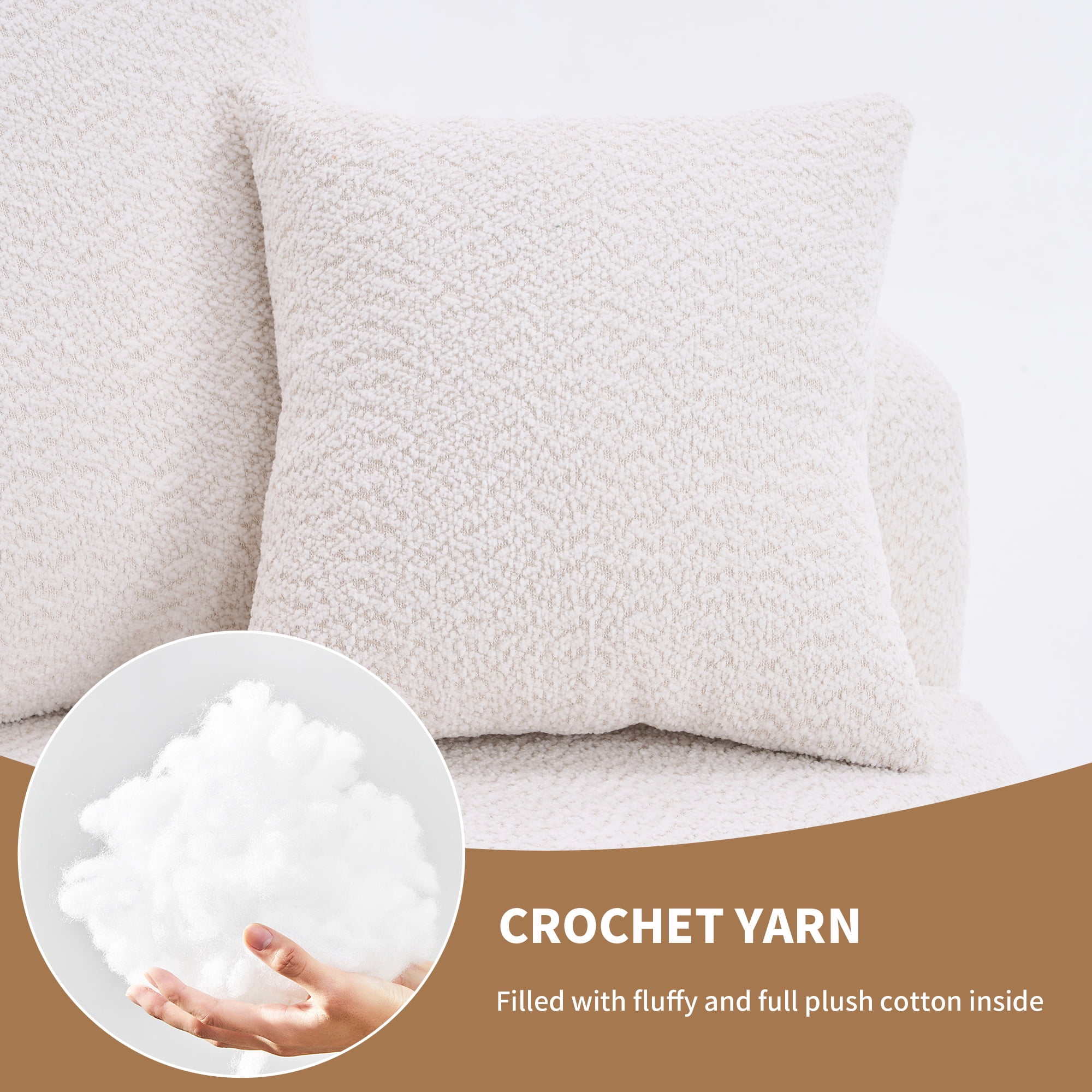 PORKISS Oversized Swivel Accent Chair Barrel Chair, Crochet Yarn Upholstered Armchair with 3 Pillows, Round Armchair Leisure Sofa Chair for Living Room Office Lounge Hotel, White