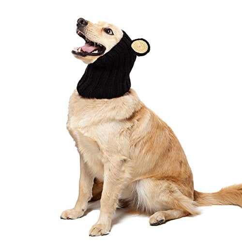 Zoo Snoods Black Bear Costume for Dogs Medium Warm No Flap Ear Wrap Hood for Pets Dog Outfit for Winters Halloween Christmas New Year Soft