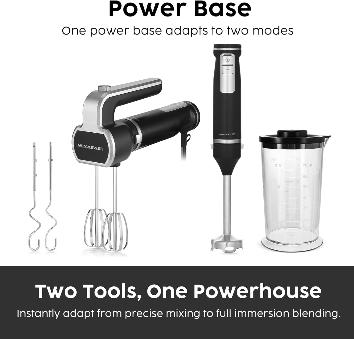 2-in-1 Hand Mixer Immersion Blender Electric with 600W Motor, 12 Speeds &