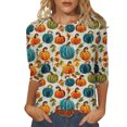 thumbnail image 2 of Fartey Womens Halloween Pumpkin Printed Shirts Slim Fit Long Sleeve Crew Neck Pullover Tops Casual Comfy Fall Festval Blouses, 2 of 5