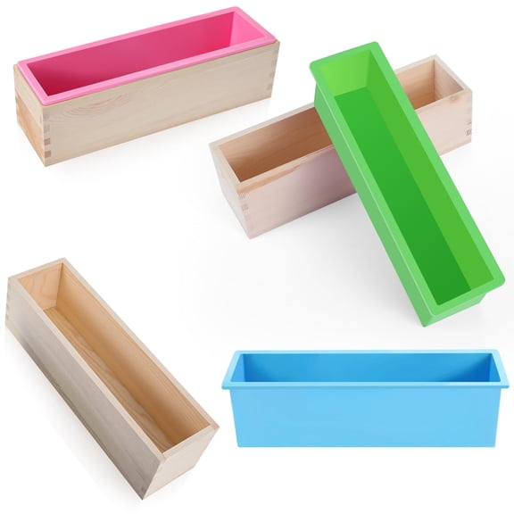 3 Pcs 42oz Soap Loaf Mold Flexible Rectangular Silicone Soap Molds Wood Box Tray Making Supplies for Homemade Craft DIY Tool(Green, Pink, Blue)