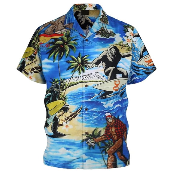 Mens Hawaiian Shirt Funny Button Lightweight Shirt Short Sleeve Casual Printed Spring Top Sky Blue L