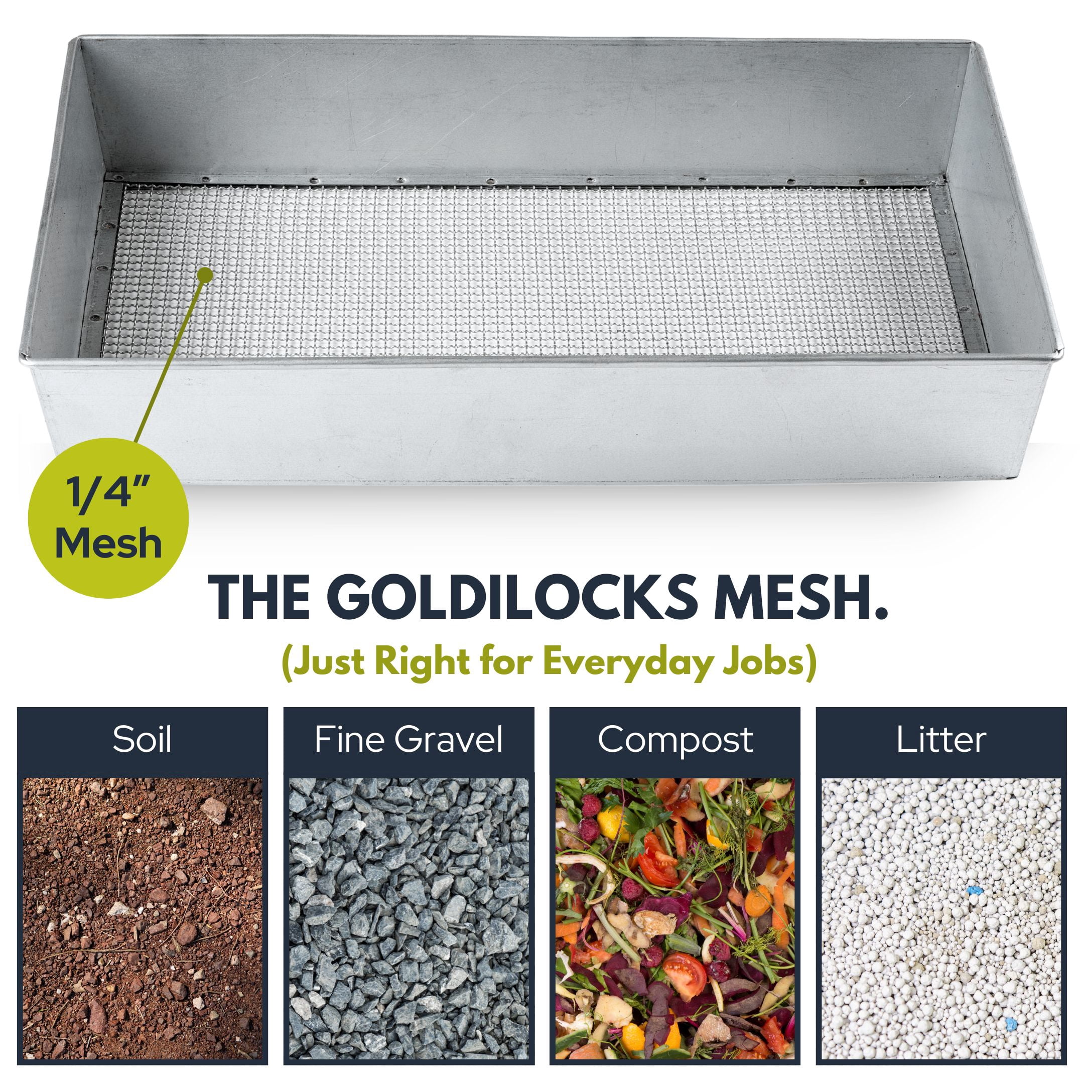 WENSES Wide Soil Sifter, 17.5 x 11.5 inch Size with 1/4 inch Mesh, Includes Work Gloves