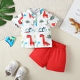 thumbnail image 2 of Kucnuzki 12 Months Infant Boy Summer Outfits Shorts Sets 18 Months Short Sleeve Dinosaur Prints Stand Collar Shirt Tops WalkShorts 2PCS Set Red, 2 of 8