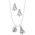 thumbnail image 1 of Delight Jewelry Silvertone Capital Letter - J - Pebble Disc - Silver tone Zig Zag Christmas Tree Charm Necklace and Stud Earrings, 1 of 4