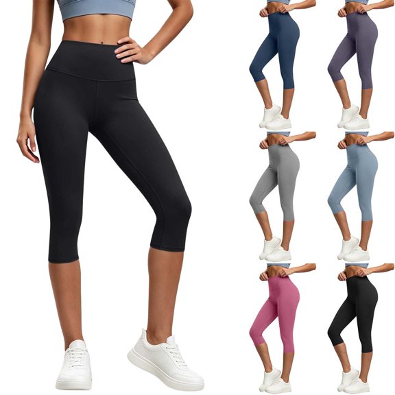 XRoczxe Women High Waist Capri Yoga Leggings Soft Stretchy Cropped Workout Pants Multi Solid Color Comfort Fit for Sports Gym Daily Casual Wear