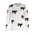 thumbnail image 4 of Holzkary Women's Bow Sweater Long Sleeve Crew Neck Vintage Y2K Knitted Sweater Women Long Sleeve Bowknot Printed Casual Knitted Jumper Lightweight Sweater Fall Fashion 2025 Loose Pullover Tops White M, 4 of 6