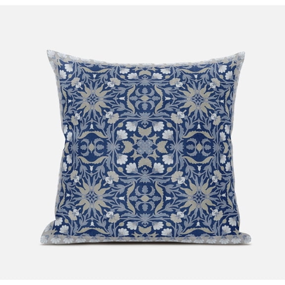 18â Blue Gray Paisley Zippered Suede Throw Pillow