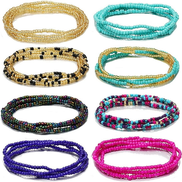PinesC 24-50Inch Waist Beads for Women African Waist Beads Plus Size Layered Belly Bead Body Chain Waist Beads Colorful Waist Jewelry(8PCS)