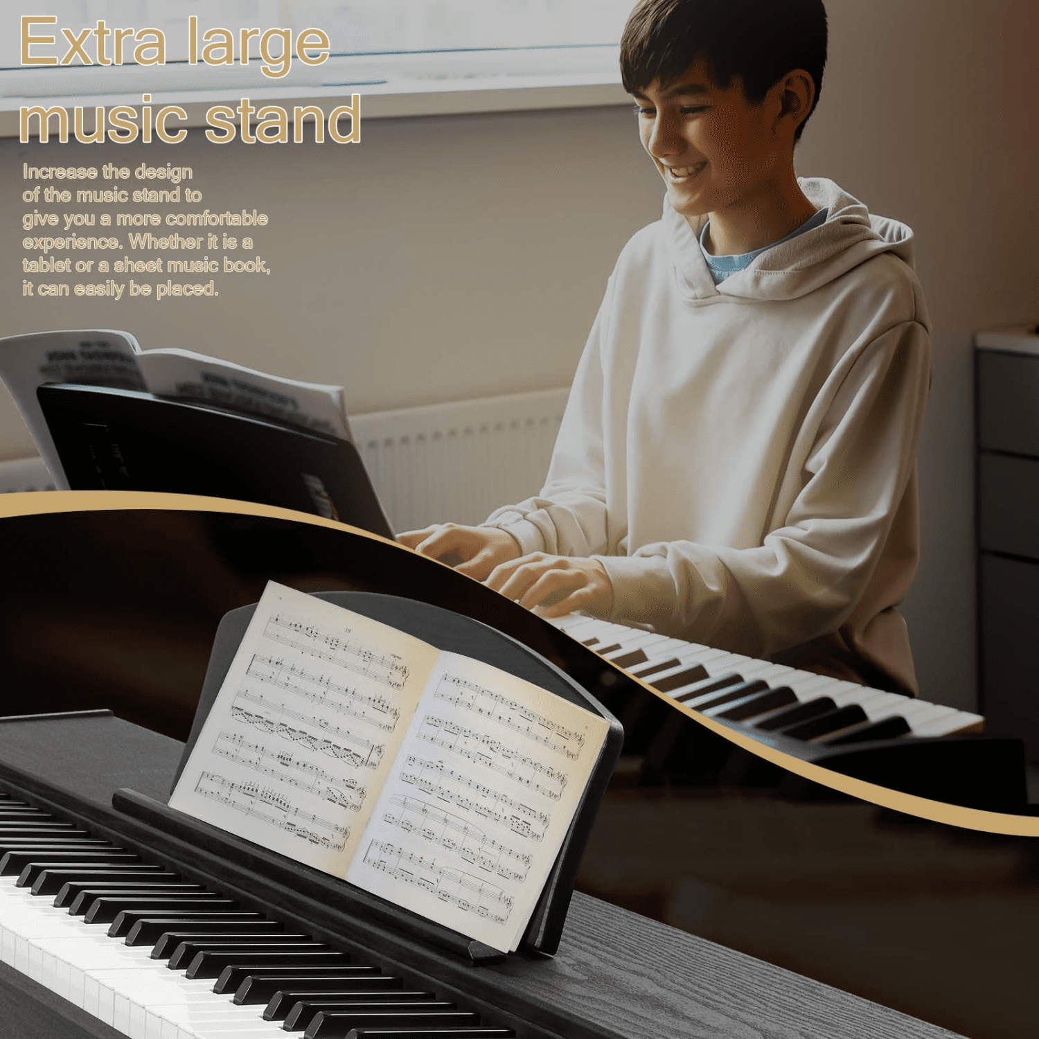 Hassch 88 Key Full Weighted Digital Piano, Beginners Electronic Keyboard with Metal Stand, Headphone, Power Adapter, and Triple Pedals, Black