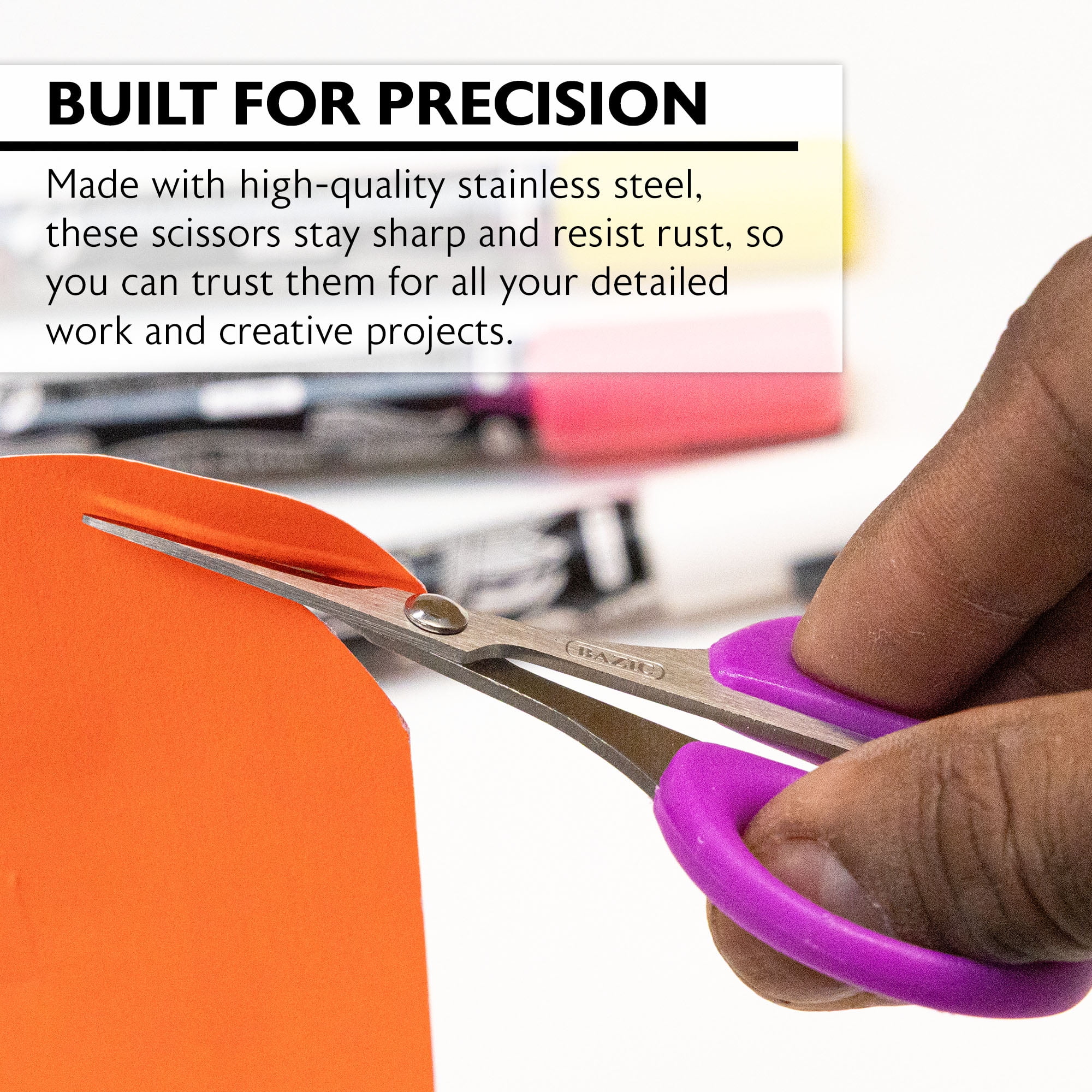 BAZIC Products Craft Sewing Scissors 4" Stainless Steel Scissor, Straight Handle For Left and Right Hand, Set of 4 Colors, 288-Count
