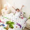 thumbnail image 3 of Metsweet 3D Cute Dino Twin Duvet Cover, Cartoon Animal Twin Bedding, Pink Orange Purple,2pcs,1 Duvet Cover and 1 Pillowcase, 3 of 6