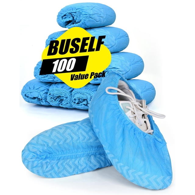 Fundas para zapatos Buself, extra grandes, desechables, antideslizantes, 100 unidades, azules