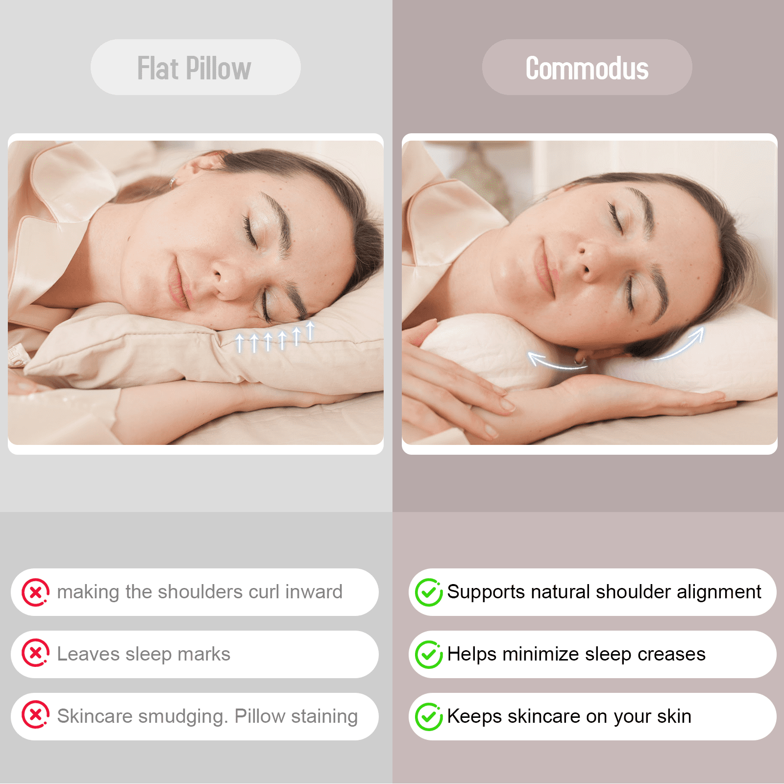 RoamReady Anti Wrinkle Anti-Aging Side Sleeper Pillow, Soft Neck Support Pain Relief Sleep Aid Beauty Pillow, Pink