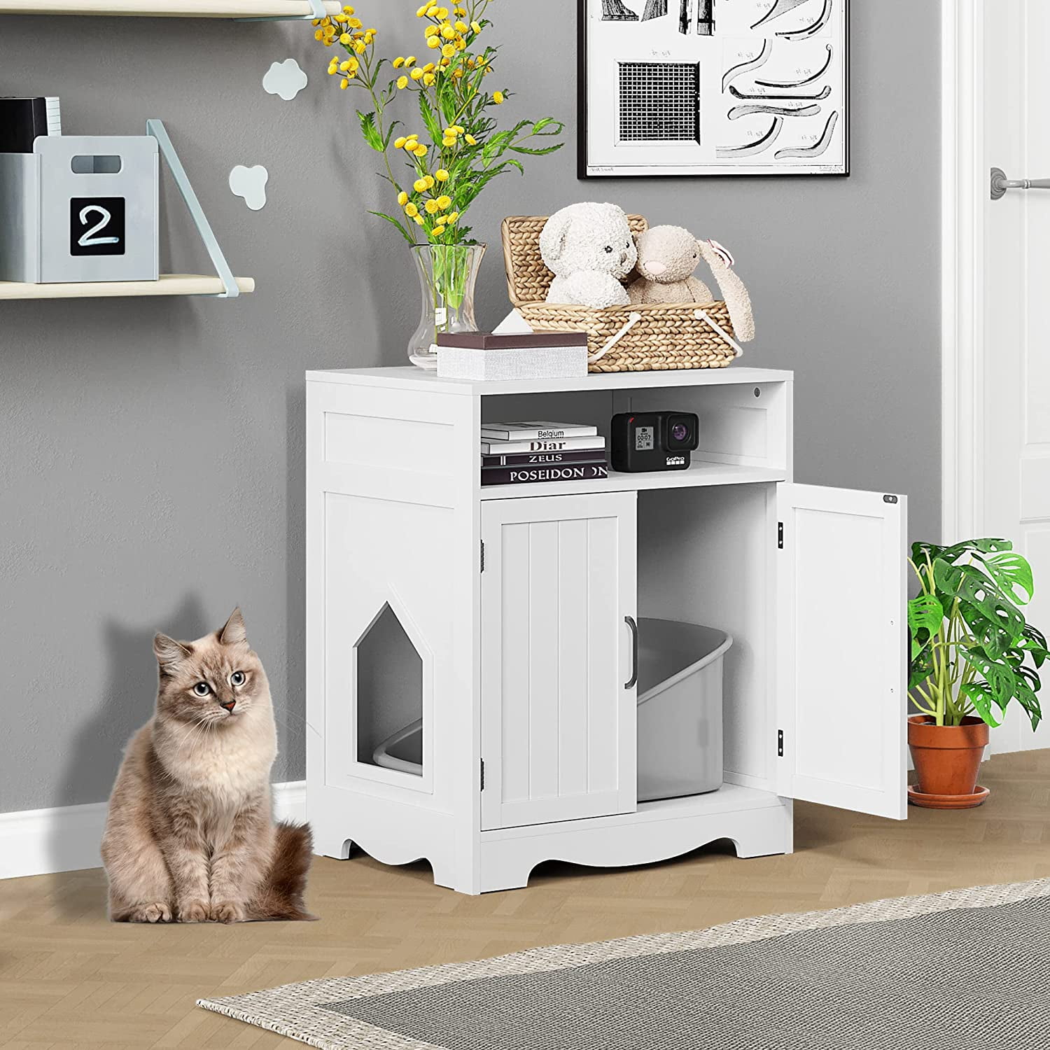 Buy HOMEFORT Wooden Cat Litter Box Enclosure, Litter Box Furniture