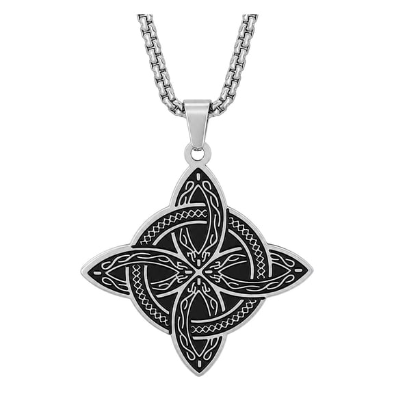 Stainless Steel Knot Viking Polished Star Floral Pendant Necklace 23.62 in Color Silver N93