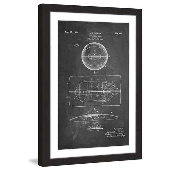 "Basketball 1925 Chalk" Framed Painting Art Print, 24" x 1.5"