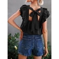thumbnail image 4 of Roaso Women's Ruffle Sleeve Tank Top Bow Tie Sleeveless Blouse, 4 of 5