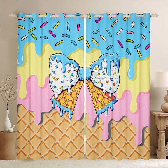 Manfei Watercolor Bowknot Blackout Curtains,Drippy Ice Cream Pattern Window Curtains Pack of 2 (38x45 Each)