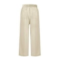 thumbnail image 5 of Pxxlle Straight Leg Pants for Women Casual Summer Spring Elastic Waisted Drawstring Pant Solid Color Wide Leg Long Pants Beige XL, 5 of 8