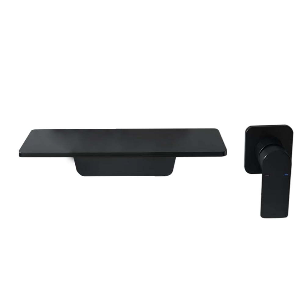 Dwellnix Copper Waterfall Faucet with Concealed Installation, Matte Black Wall-Mounted Faucet for Bathroom, Kitchen, and Modern Sink Areas