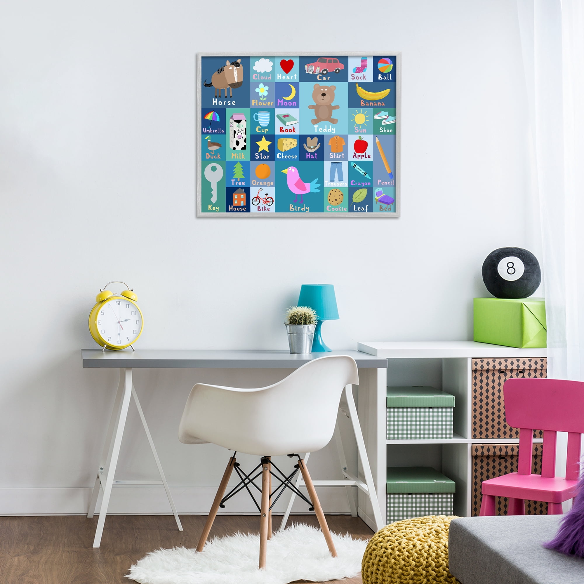 Stupell Industries Blue First Words Gray Framed Giclee Art, design by Carla Daly