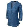 thumbnail image 3 of MixMatchy Women's Long Sleeve Solid Split Neck Tencel Button Down Shirt Blouse, 3 of 4