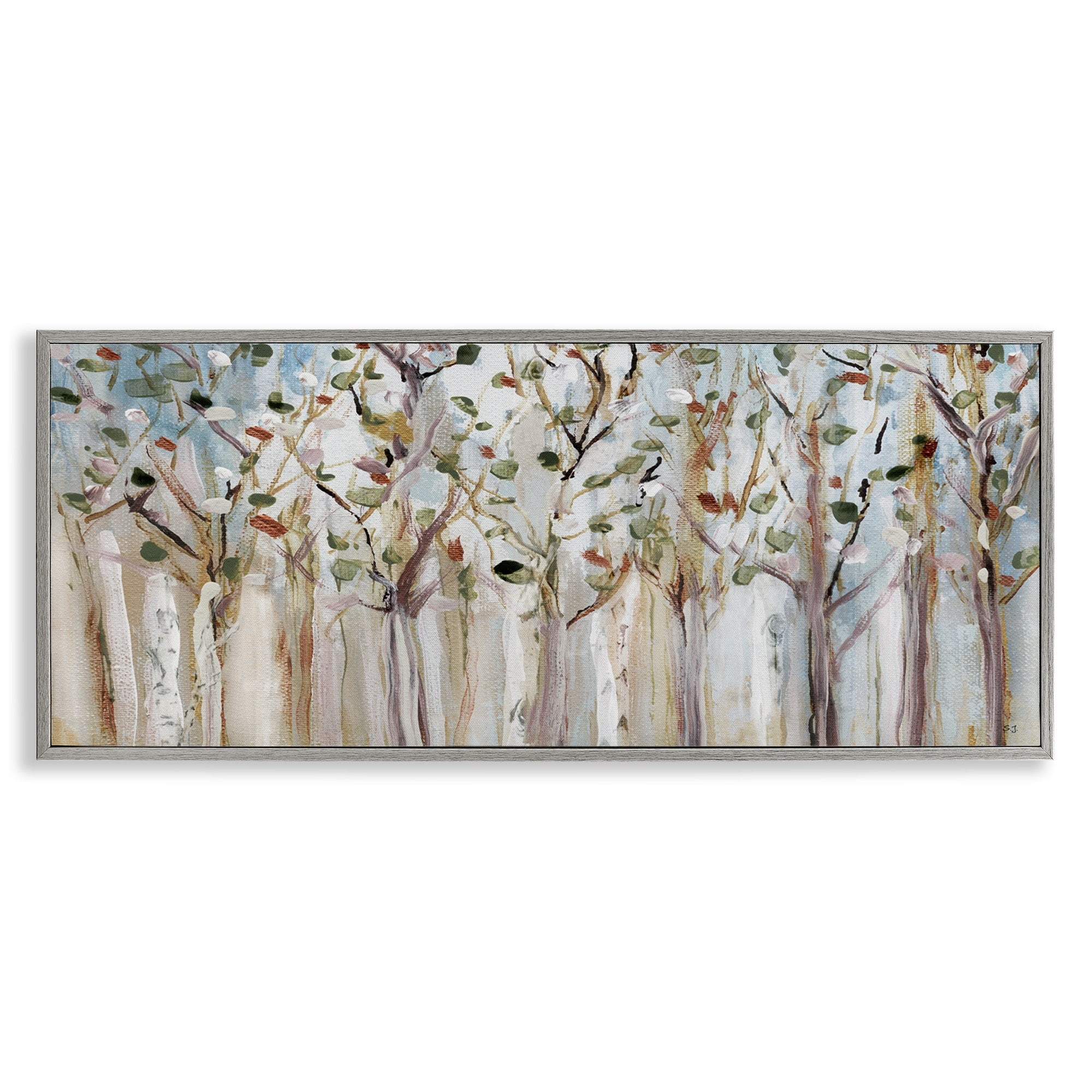 Bare Branch Trees Birch Forest Gray Framed Giclee Art, 24 x 10